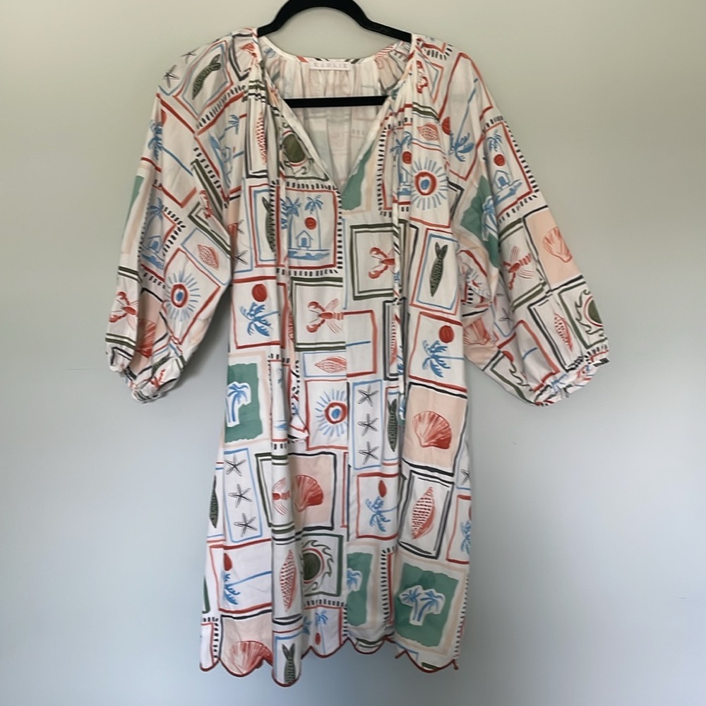 Karlie capri coast novelty print seashell palm tree lobster  mini dress - Picture 3 of 12